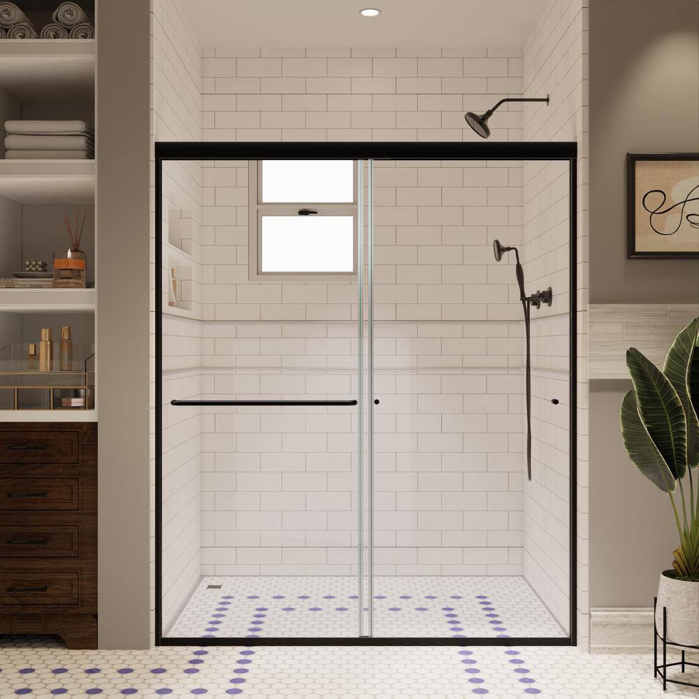 60 x 72 Matte Black Sliding Shower Door with Clear Glass