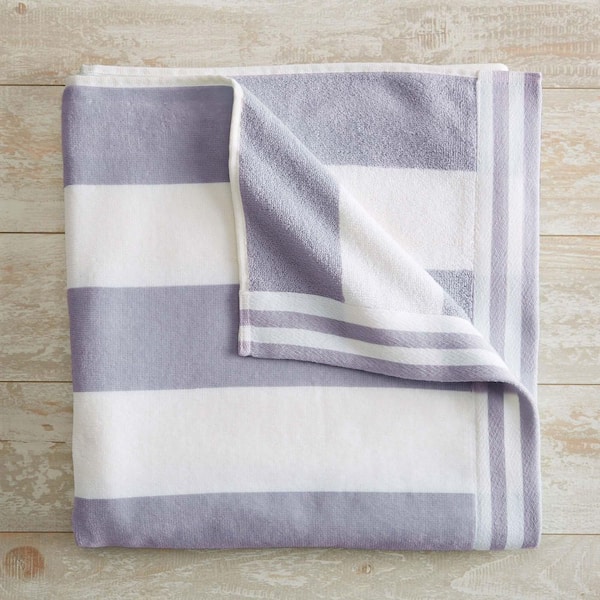 FRESHFOLDS Lavender Purple 100% Cotton Cabana Stripe Oversized Beach and Pool Towels