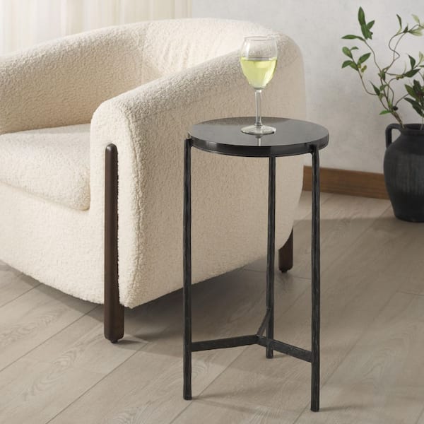 Marylou 12.5 in. Black Round Marble End Table