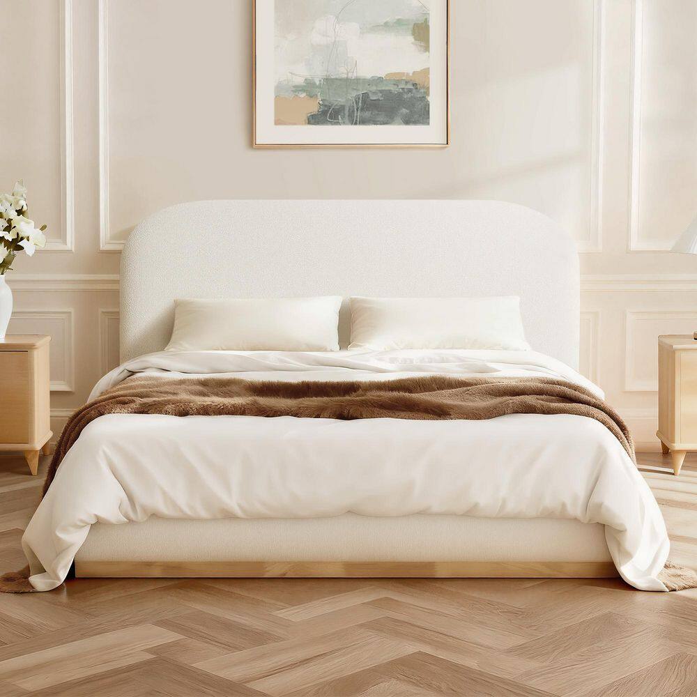 Emery Natural Beige Solid Wood Frame Queen Platform Bed with Boucle Upholstered Headboard - thumbnail 10