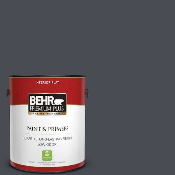 BEHR PREMIUM PLUS 1 gal. Home Decorators Collection #HDC-CL-24 Black Ribbon Flat Low Odor Interior Paint & Primer