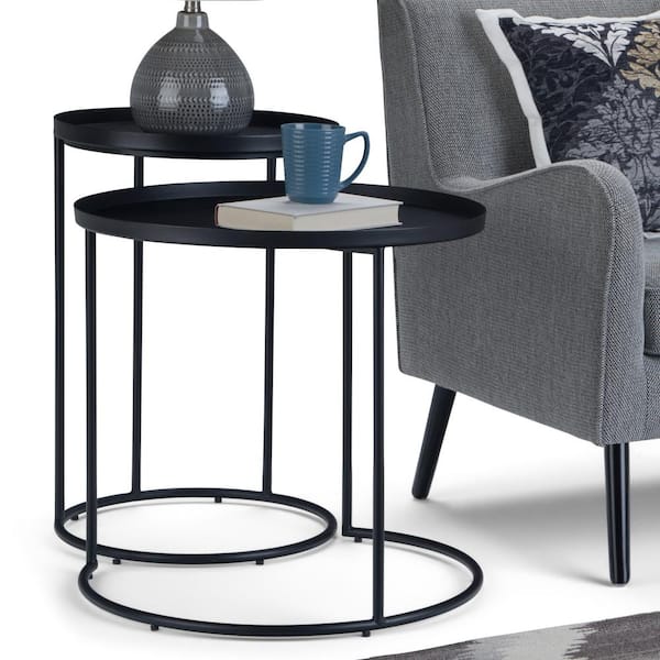 Simpli Home Monet Industrial 24 in. Wide Metal 2-Piece Nesting Table in Black, Fully Assembled