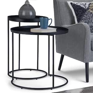 Monet Industrial 24 in. Wide Metal 2-Piece Nesting Table in Black, Fully Assembled