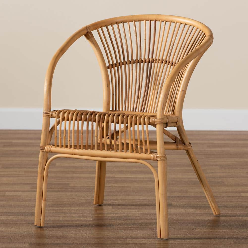 Bohemian Natural Brown Rattan Low Arm Chair with Crisscross Base
