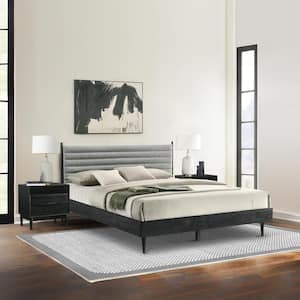 Artemio 3-Piece Black Wood King Bedroom Set with Upholstered Headboard