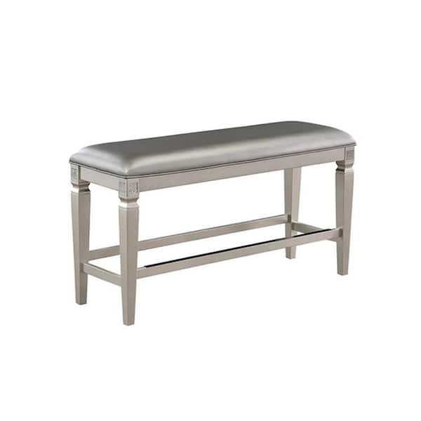 Benjara Taupe and Silver 48 in. Backless Counter Height Bedroom Bench with Wooden Frame