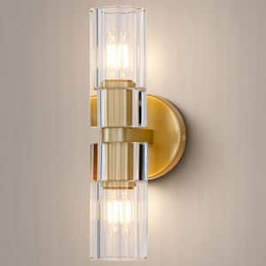 13 in. 2 Light Gold Wall Sconce with K9 Crystal Lampshade, Luxury Wall Light for Bedroom, Dining Room, Living Room