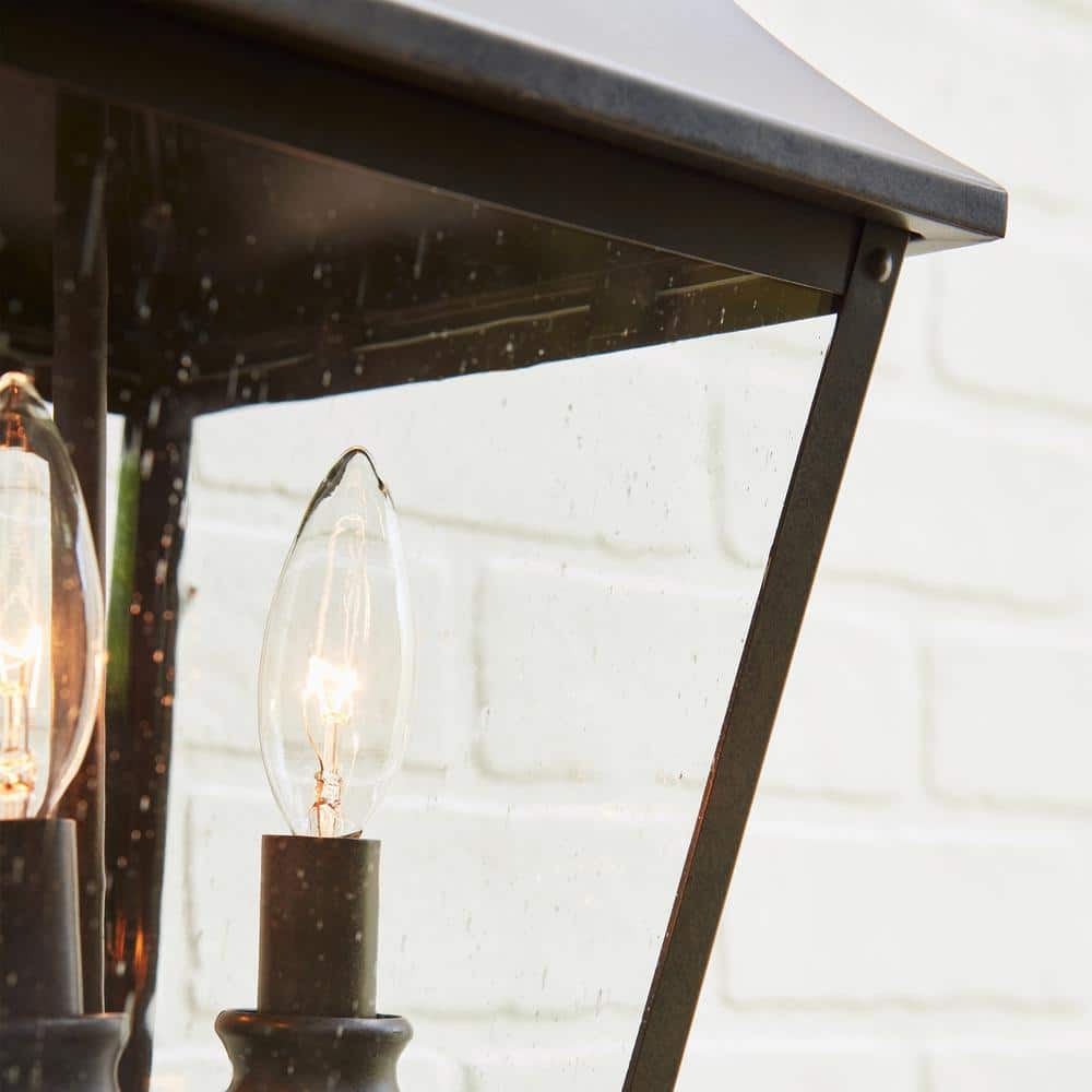 Galena Sable Finish 3-Light Outdoor Lantern with Clear Seeded Glass