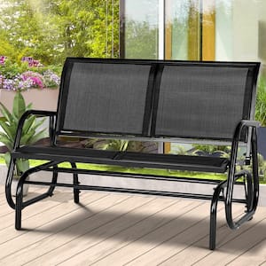 2-Person Black Metal Outdoor Swing Glider Loveseat Chair with Steel Frame