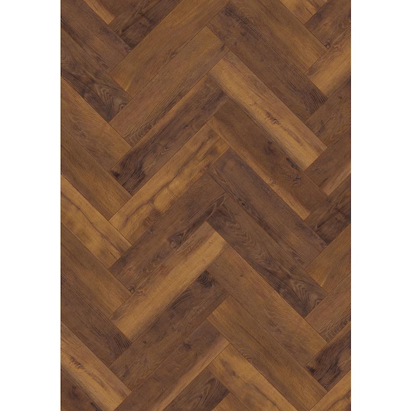Unbranded Take Home Sample - Laguna Oak Brown Herringbone Waterproof Laminate Floor Tile Flooring