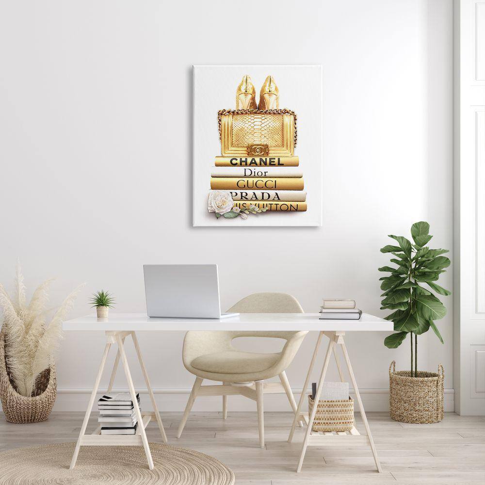 Golden Fashion Purse on Designer Bookstack Canvas Art, 30 x 40