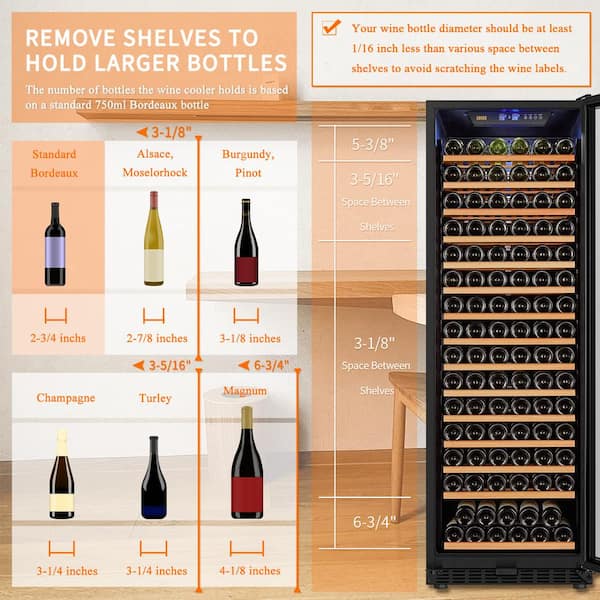 LANBO - 23 in. 171-Bottle Stainless Steel Single Zone Wine Refrigerator