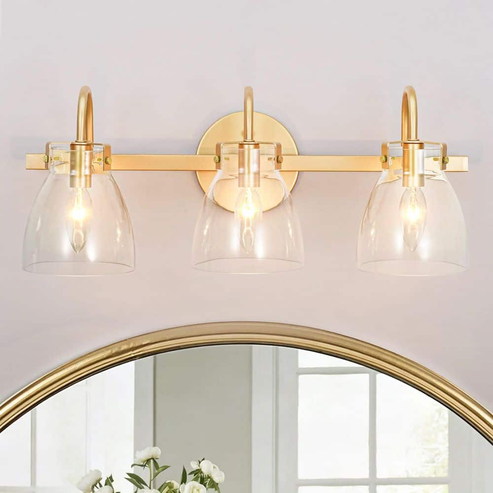 Everdawn 21.5 in. 3-Light Brushed Brass Bathroom Vanity Light with Clear Glass Shade price history on PriceWatchPro