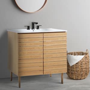 Aubert 36 in. W x 18 in. D x 33 in. H 2-Shelf Bath Vanity Cabinet without Top (Sink Basin not Included), Oak