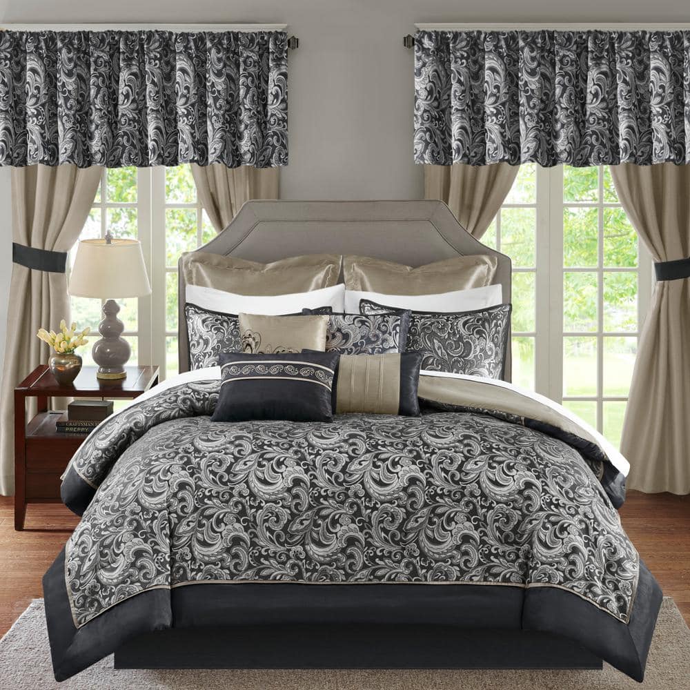 California King Black Microfiber 24-Piece Bed in a Bag Set