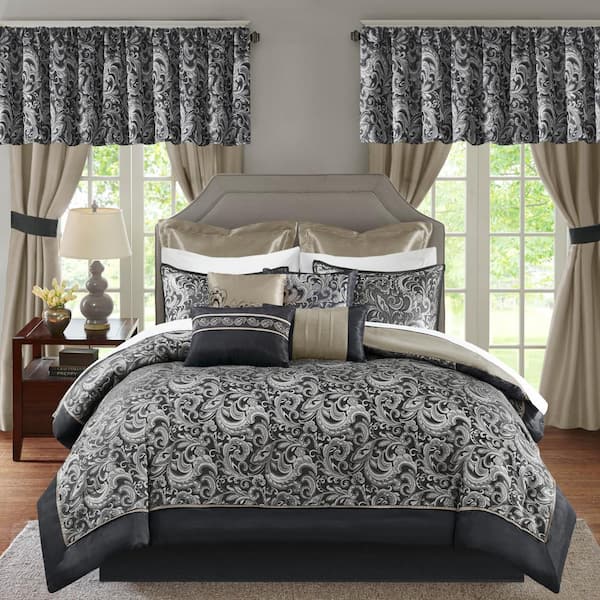 MADISON PARK ESSENTIALS Cadence Black Polyester Cal King Comforter Set