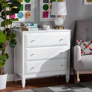 Naomi 3-Drawer White and Gold Wood Chest