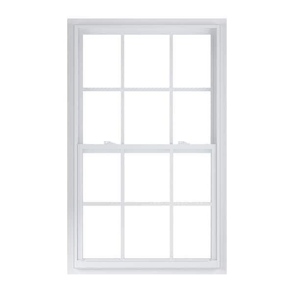 American Craftsman 35.375 in. x 61.25 in. 50 Series White Single Hung Low-E Argon SC Glass Vinyl Fin Window with Grids, Screen Incl