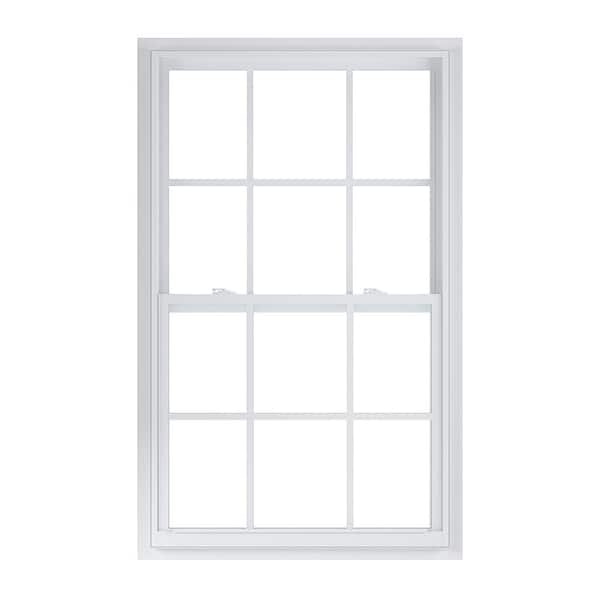 American Craftsman 35.375 in. x 61.25 in. 50 Series Low-E Argon Glass Single Hung White Vinyl Fin Window with Grids, Screen Incl