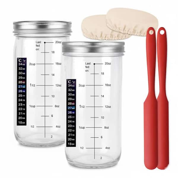 2-Pack 24 oz. Sourdough Starter Kit with Glass Jar, Thermometer, Spatula, Cloth Cover, Feeding Tracker and Recipe