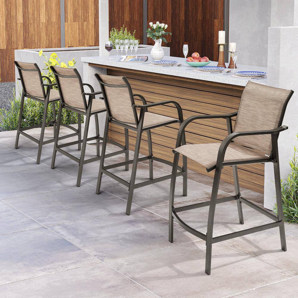 Espresso Aluminum Outdoor Counter Height Bar Stools with Textilene Fabric