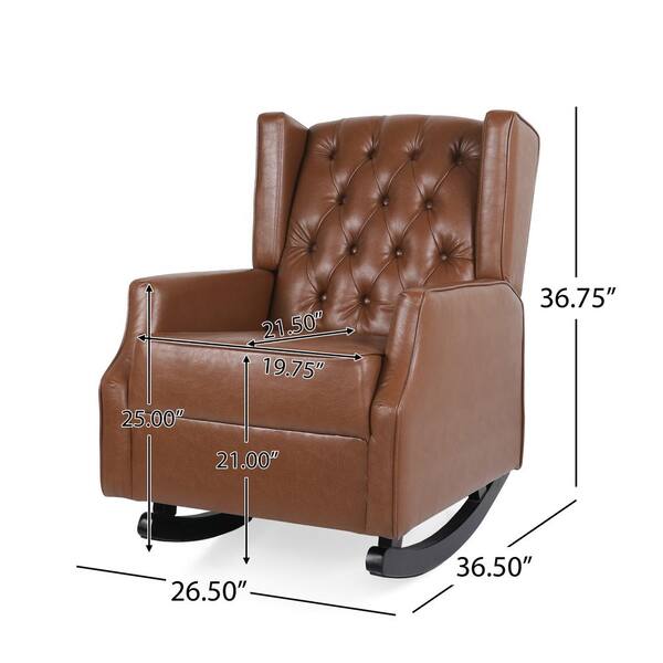Carey Contemporary Faux Leather Tufted Wingback Rocking Chair Cognac Brown and Dark Brown