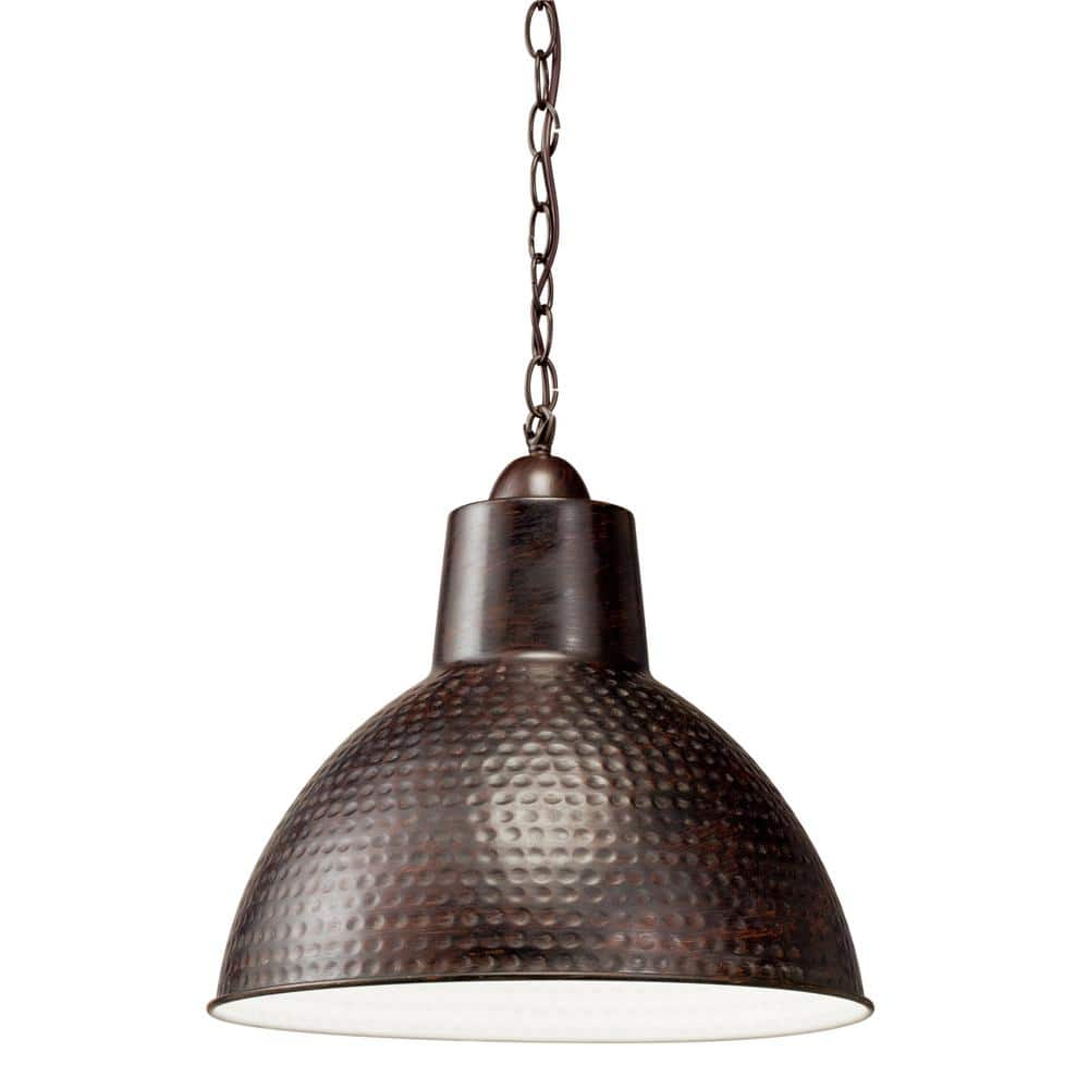 Vintage Bronze 13.5" Dome Pendant Light with Hammered Finish