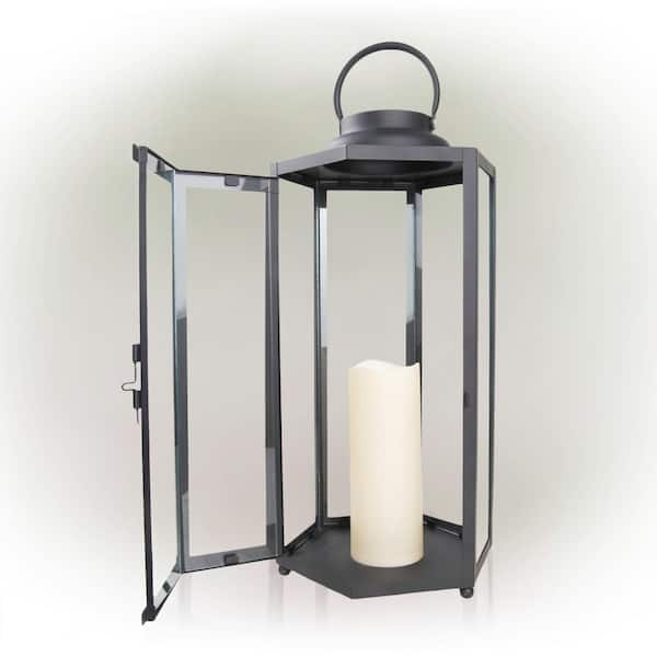 Alpine Corporation 15 in. H Indoor/Outdoor Vintage Metal Lantern with LED  Lights in Silver OAB140HH-S-SL - The Home Depot