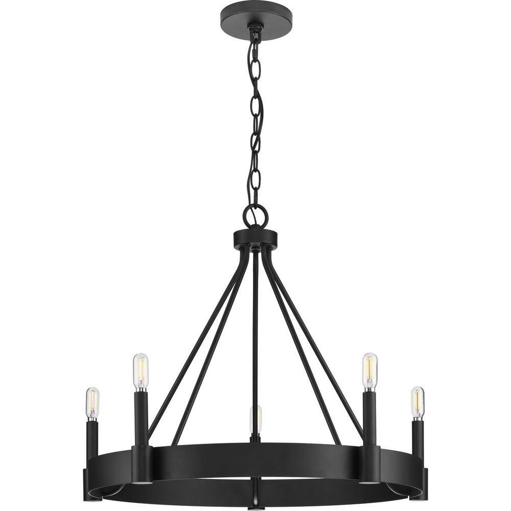 Matte Black Modern Candle 5-Light Chandelier