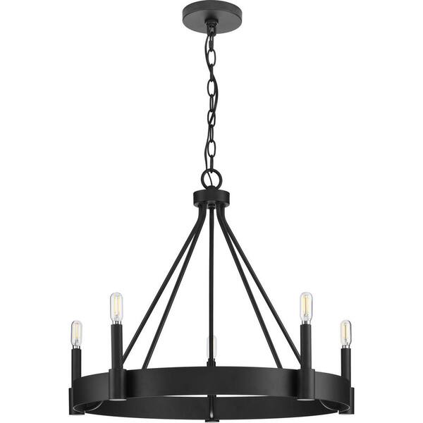 Progress Lighting Breckenridge Collection 26 in. 5-Light Matte Black Rustic Farmhouse Chandelier