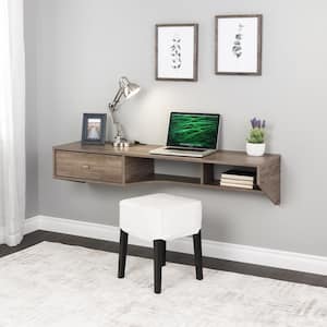 58.25 in. Modern Drifted Gray Floating Desk with Drawer