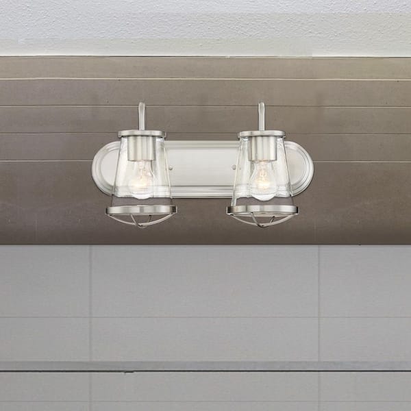 Darby 18 in. 2-Light Satin Platinum Industrial Vanity Light with Clear Seeded Glass Shades
