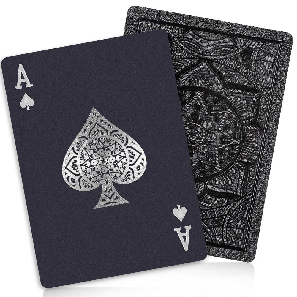 100% PET Plastic Waterproof Playing Cards, Black Mandala Gold-Foil Design, Poker Size 3.5 x 2.5 in, 54-Card Deck