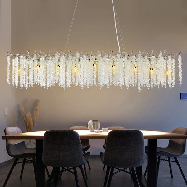 16-Light Silver Chandelier, Luxury Flush Mount Chandelier with K9 Crystal, for Dining Room, Living Room, Kitchen