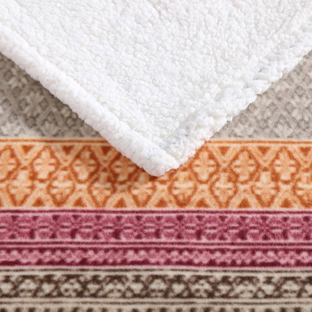 Cozy Sherpa-Fleece Reversible Throw Blanket, 50" x 60", Khaki