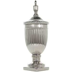 Silver Ceramic Tall Decorative Jars with Grooves
