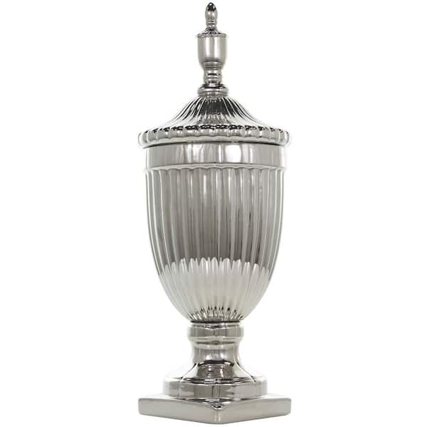 Litton Lane Silver Ceramic Tall Decorative Jars with Grooves