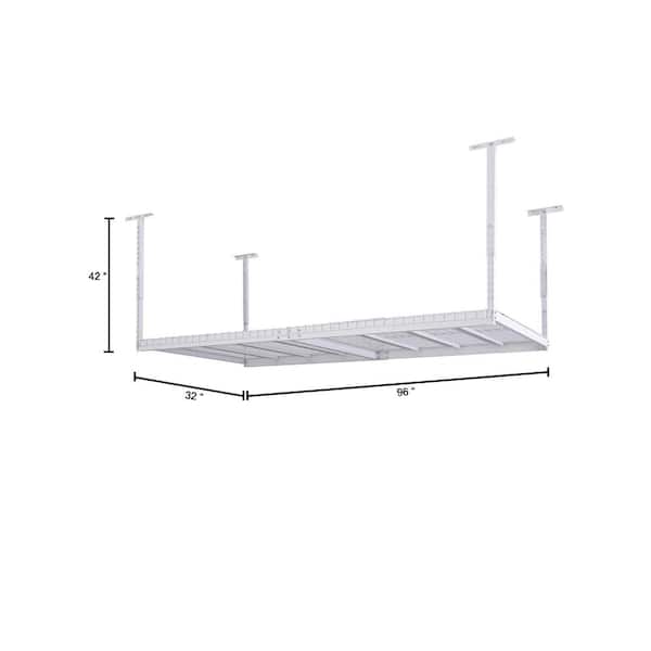 Adjustable Height Garage Overhead Ceiling Storage Rack in White (42 in. H x 96 in. W x 32 in. D)