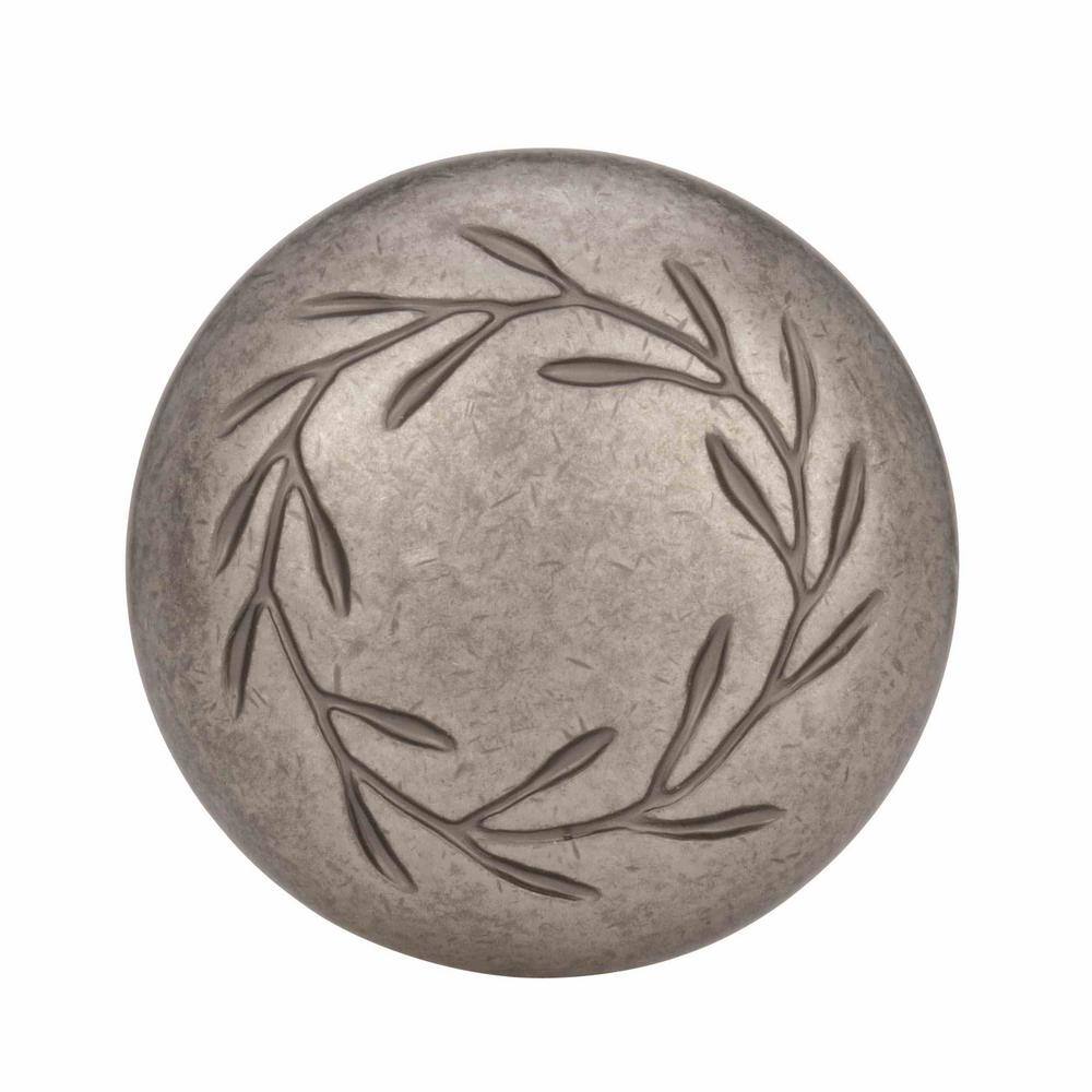 Weathered Nickel Round Cabinet Knob with Mounting Hardware