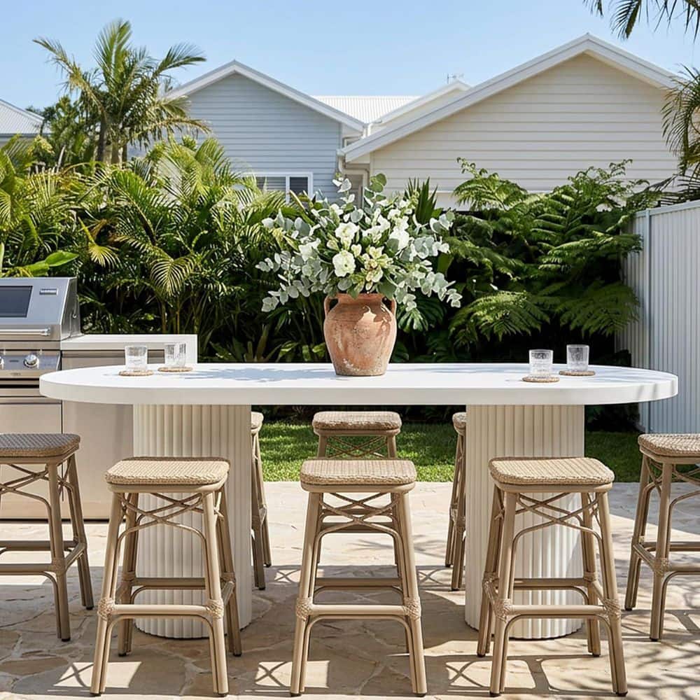 Counter Height Outdoor Bar Stool Aluminum Frame Backless Patio Modern Wicker Bar Stools, Champagne(2-Pack) price history on PriceWatchPro