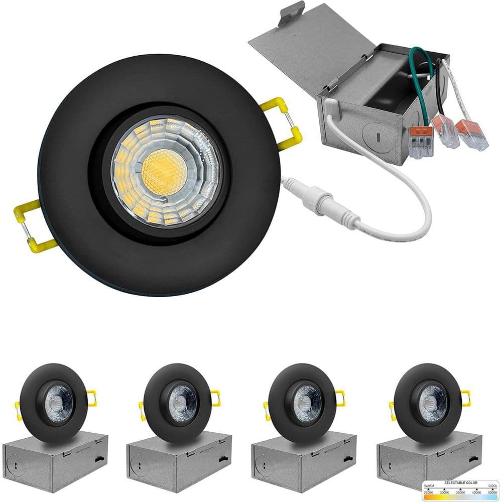3 in. Black Trim Ultra Slim Canless Gimbal 5CCT Select 8W New Construction Integrated LED Recessed Light 4 Pack price history on PriceWatchPro