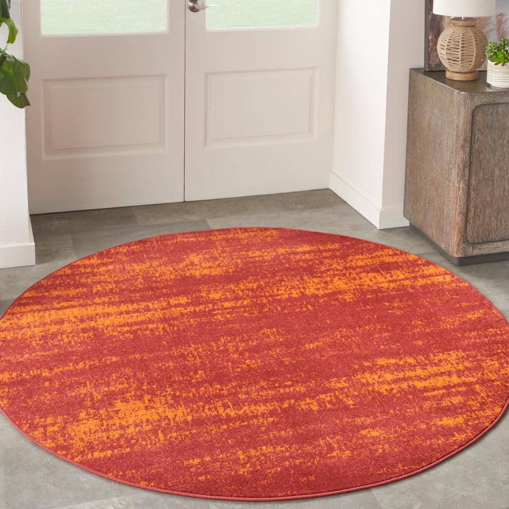 Elysian Red Abstract 4' Round Synthetic Outdoor Rug