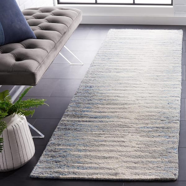 Abstract Ivory/Dark Blue 2 ft. x 8 ft. Contemporary Striped Runner Rug