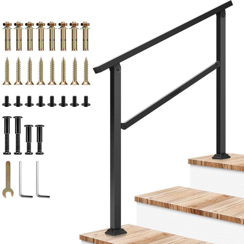 Cd Railing VIVOSUN 3-Step 36 in. H x 40 in. W Outdoor Black Wrought Mattle Iron ...