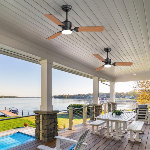 Valentine 42 in. Indoor Integrated LED Black Ceiling Fan with Light, Propeller Blades and Remote Included in 2-Pack