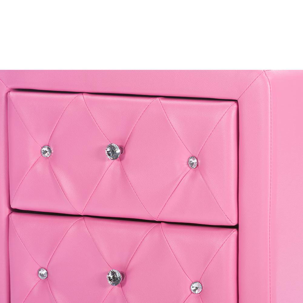 Stella Pink Faux Leather 2-Drawer Crystal Tufted Nightstand