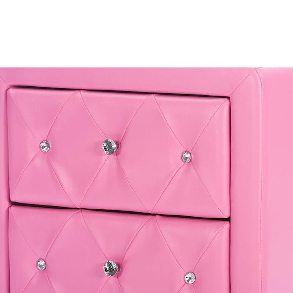 Baxton Studio Stella Pink Faux Leather Upholstered Nightstand