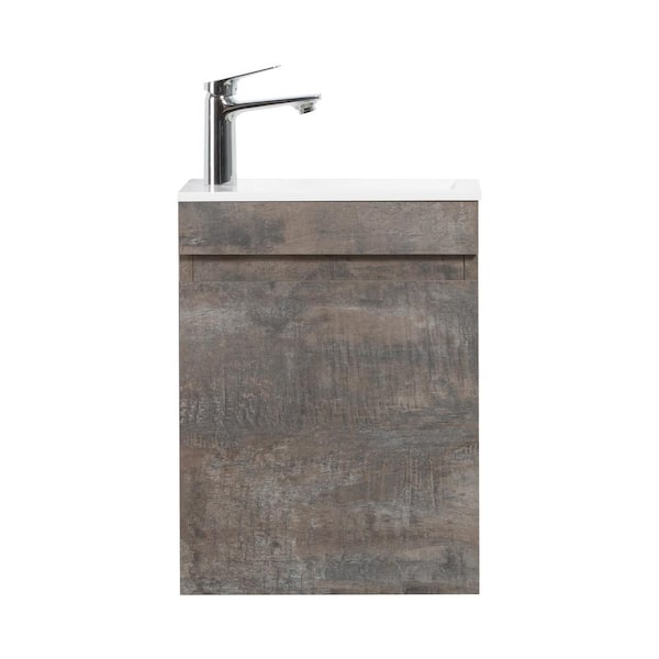 16 in. W Small Mini Bathroom Vanity Wall-Mounted Floating Vanity Cabinet with Resin White Top Basin in Dark Birch