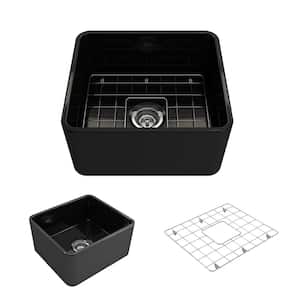 Classico Farmhouse Apron Front Fireclay 20 in. Single Bowl Kitchen Sink with Bottom Grid and Strainer in Black