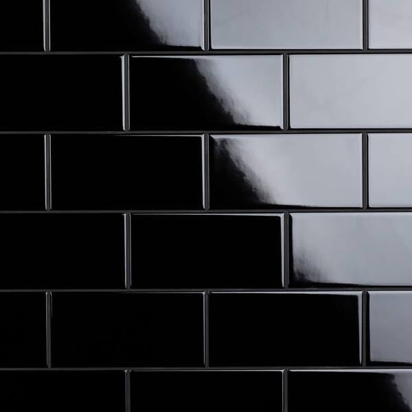 Merola Tile Crown Heights Glossy Black 3 in. x 6 in. Ceramic Wall Tile (5.72 sq. ft./Case)